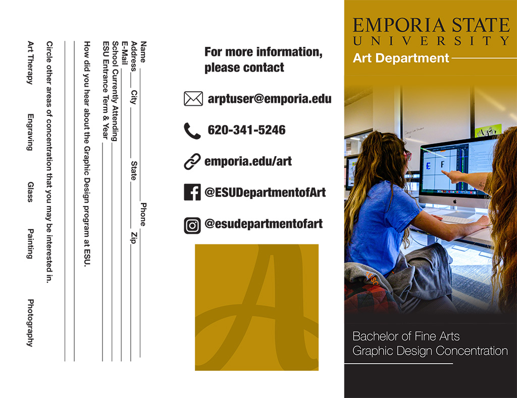 The Brochure was designed for the graphic design class to help get more students into the graphic design program.